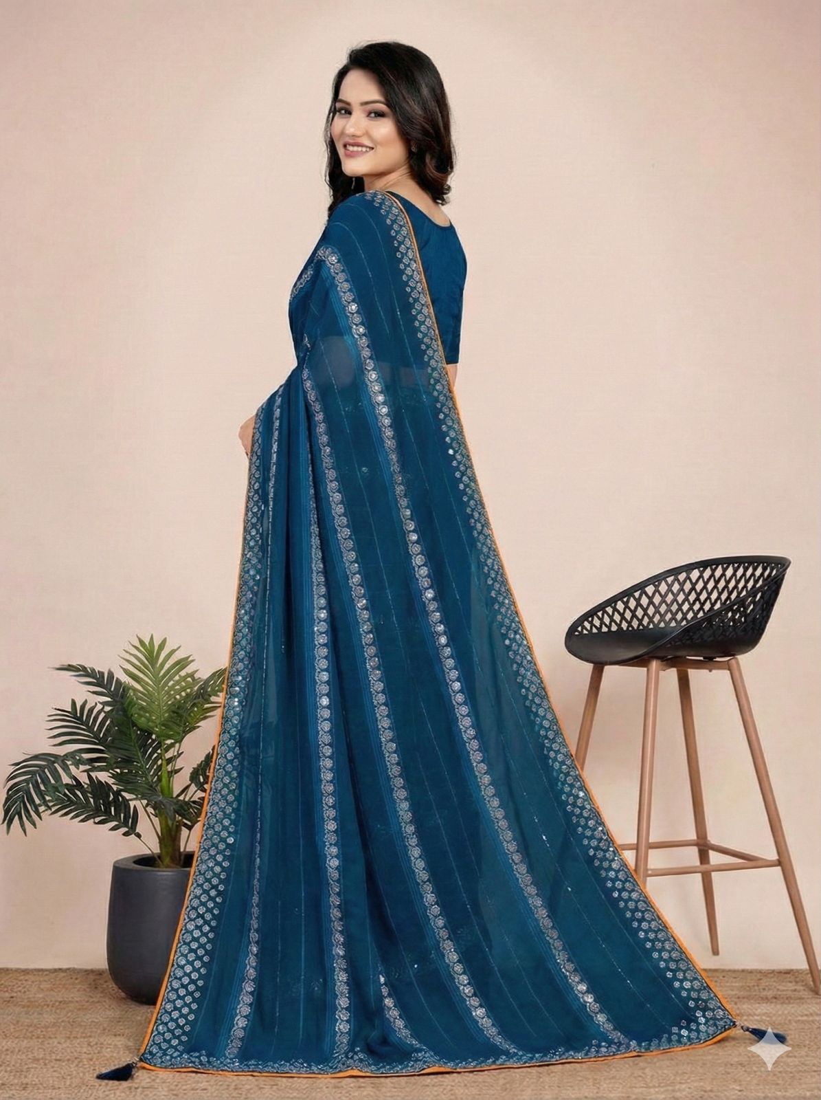 Shiv Chakra Charm Blue Saree
