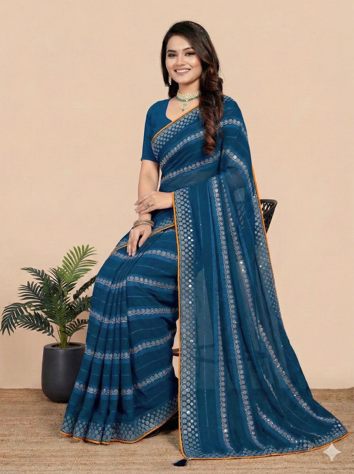 Shiv Chakra Charm Blue Saree