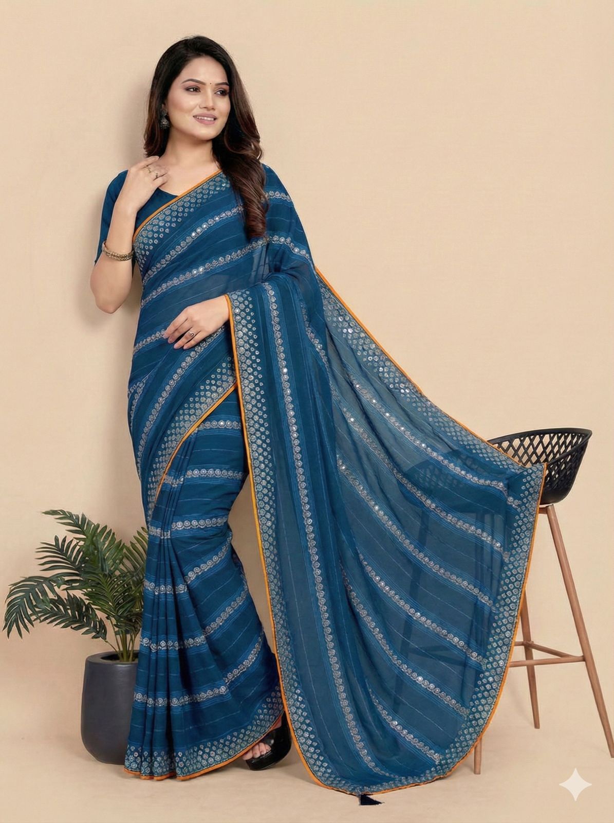 Shiv Chakra Charm Blue Saree