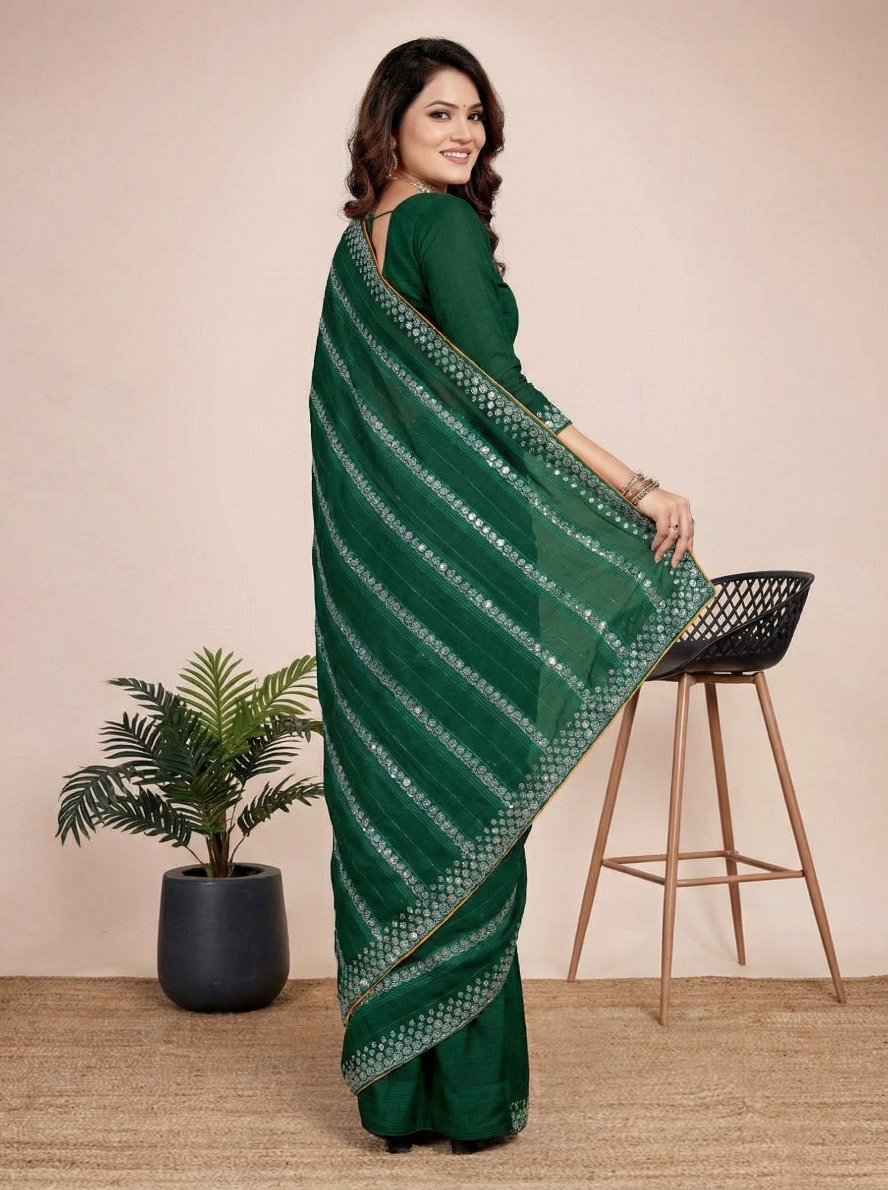 Shiv Chakra Charm Green Saree