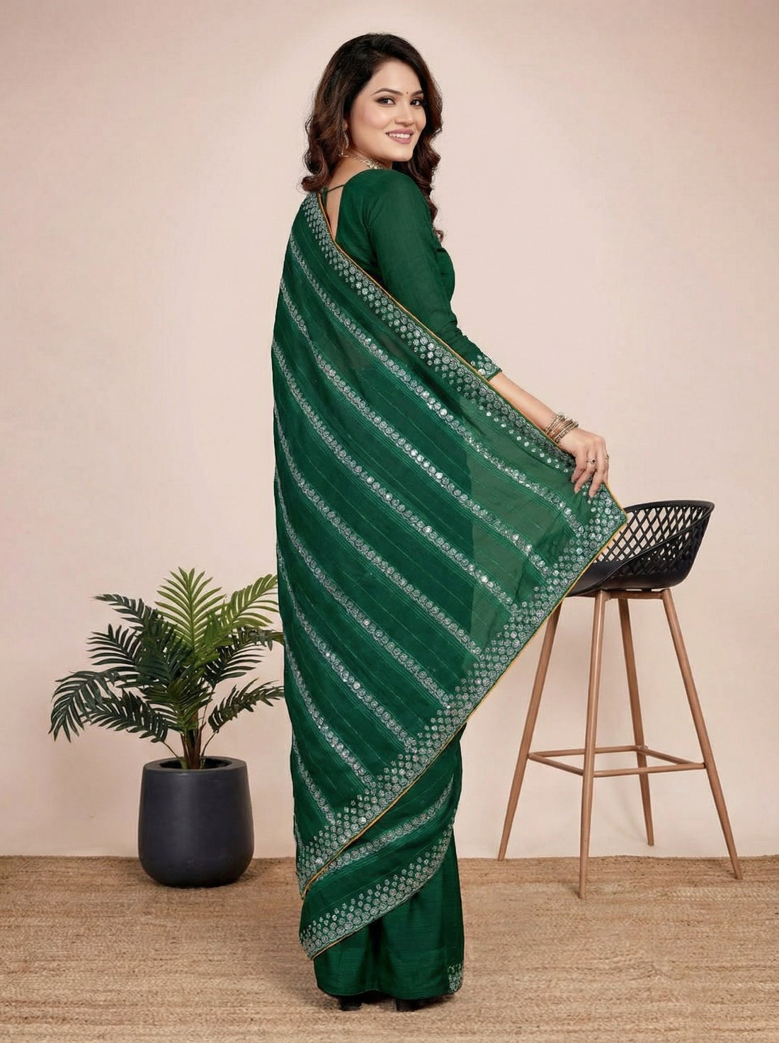 Shiv Chakra Charm Green Saree