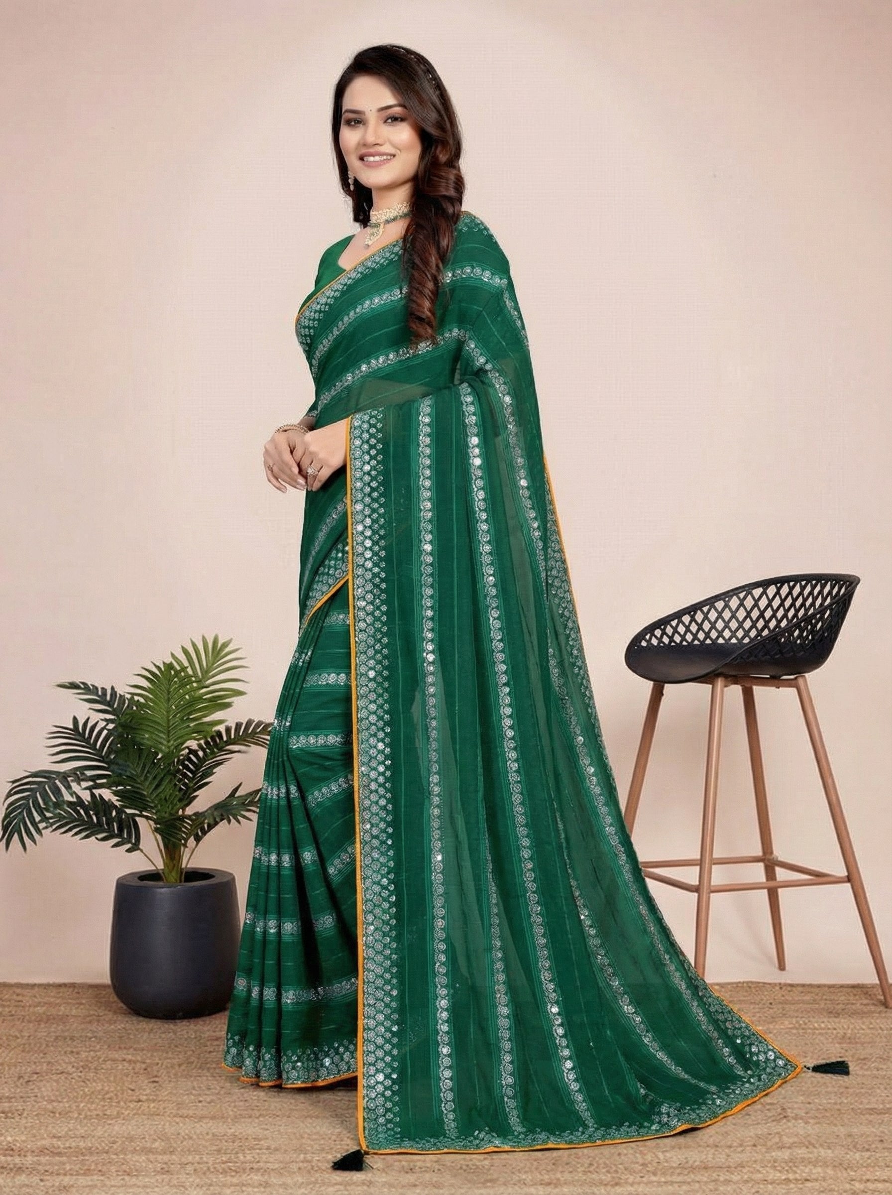 Shiv Chakra Charm Green Saree