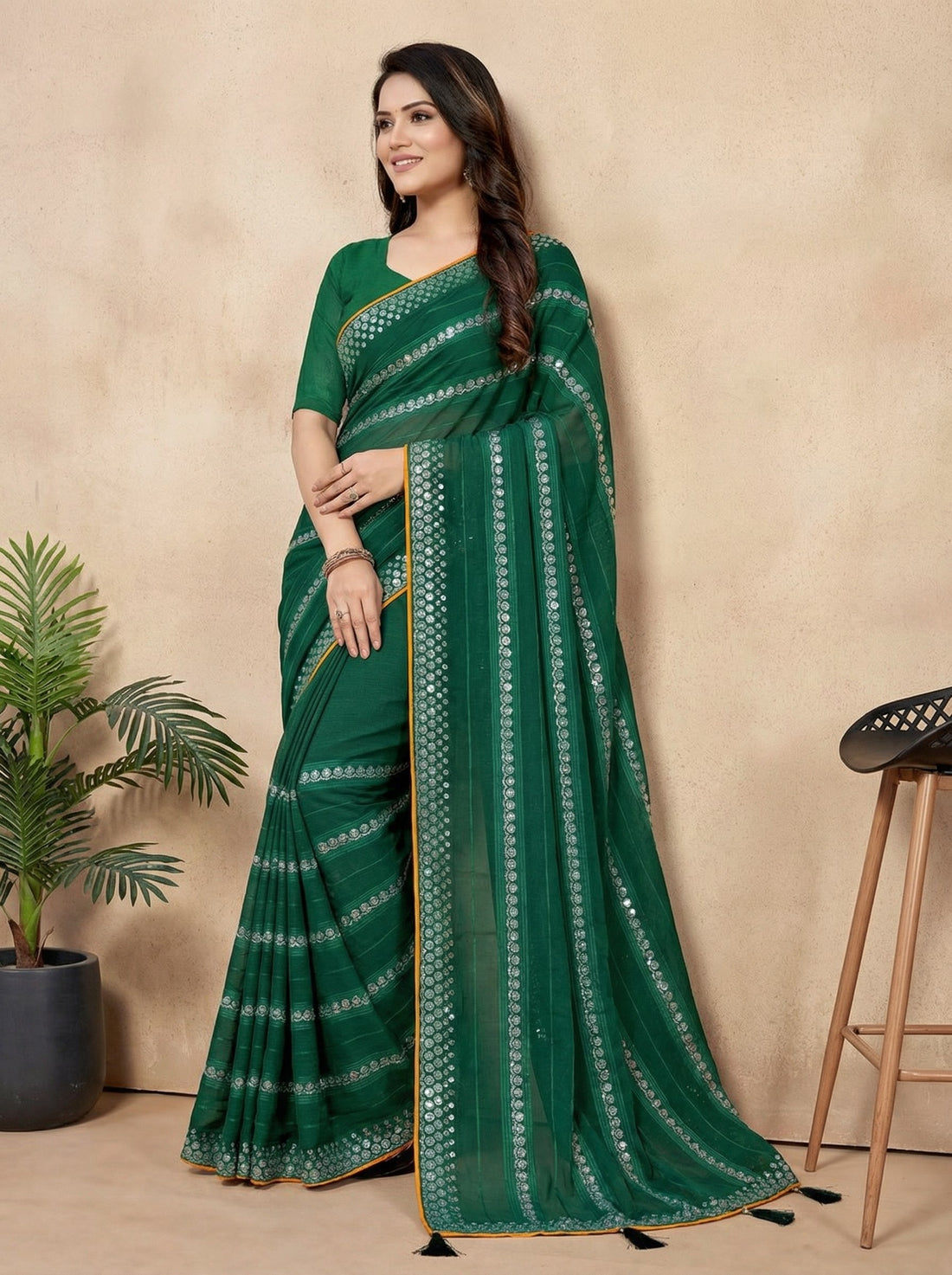 Shiv Chakra Charm Green Saree