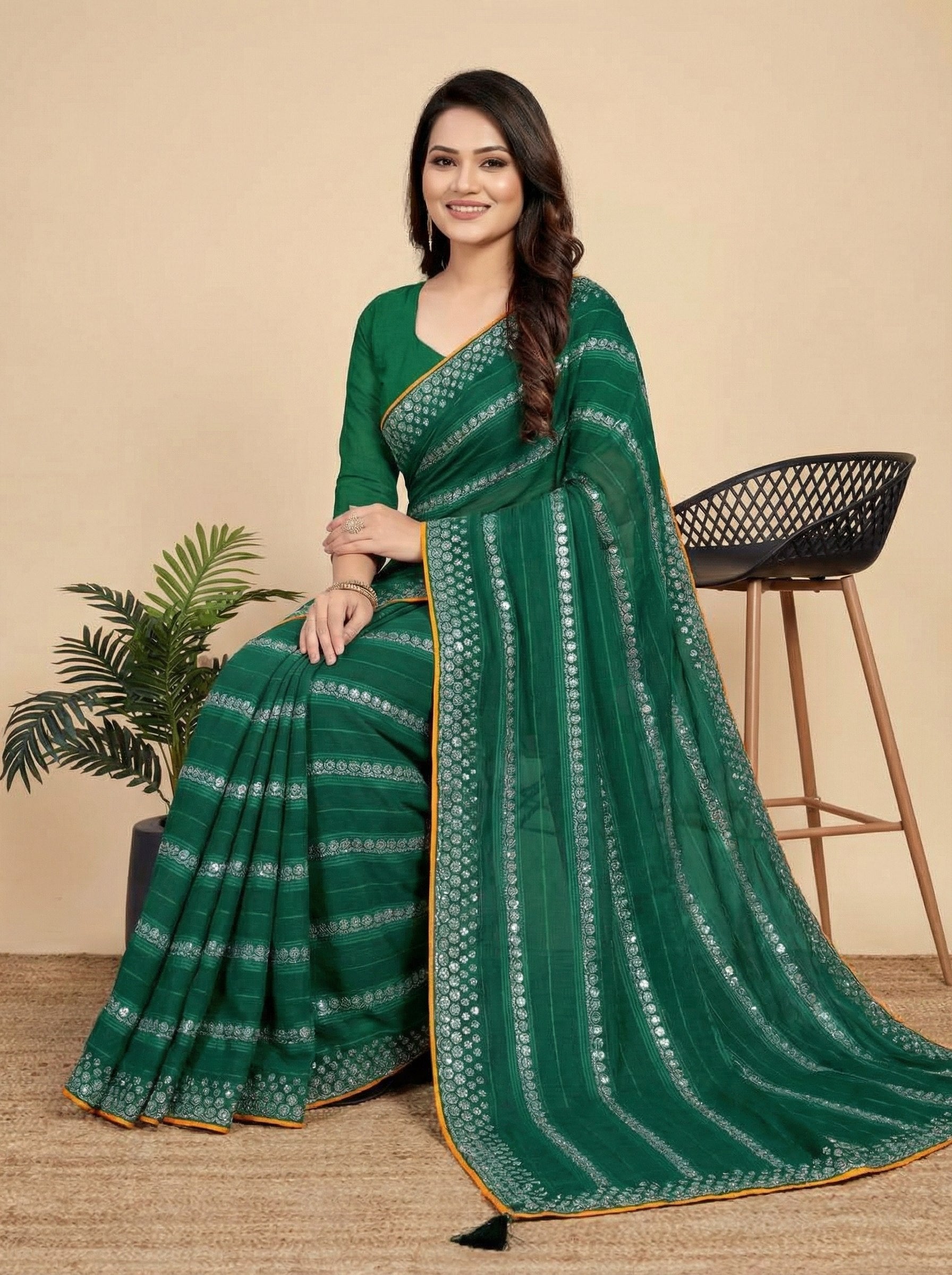 Shiv Chakra Charm Green Saree