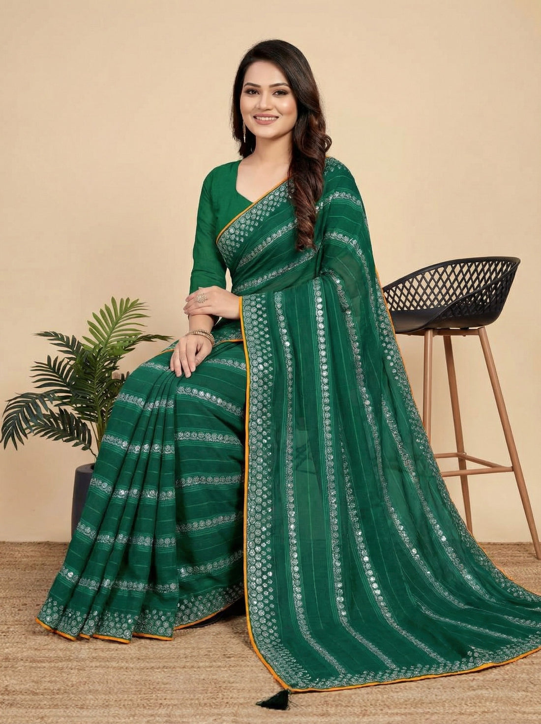 Shiv Chakra Charm Green Saree