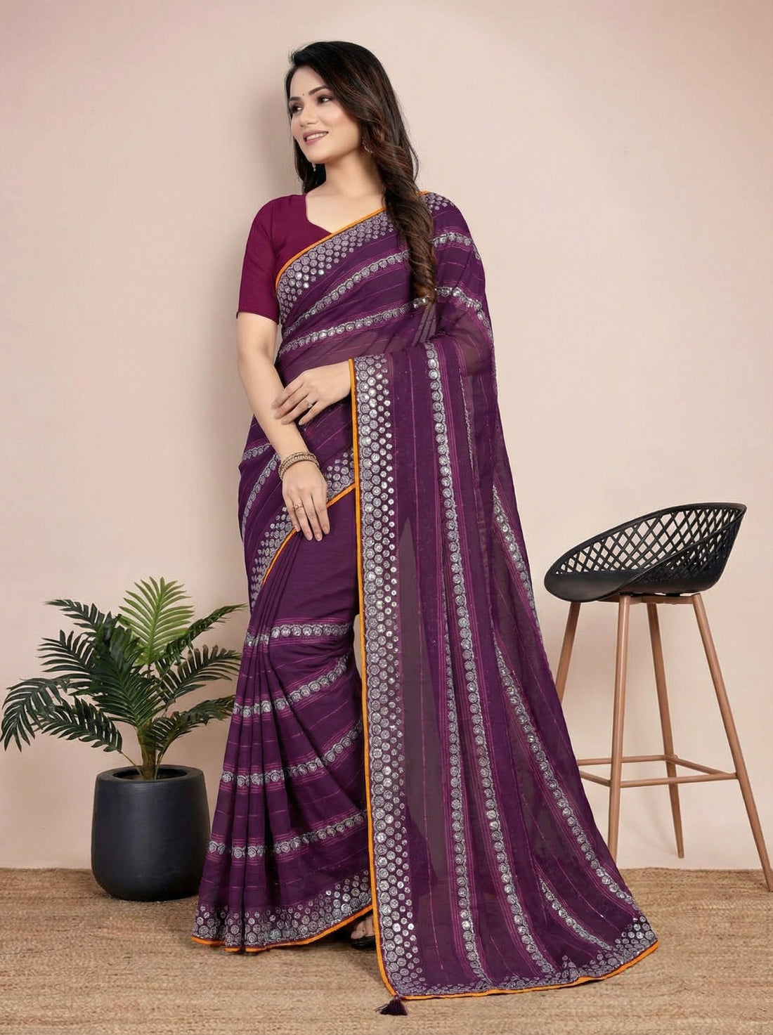Shiv Chakra Charm Purple Saree