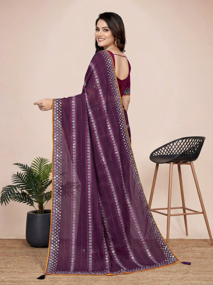 Shiv Chakra Charm Purple Saree
