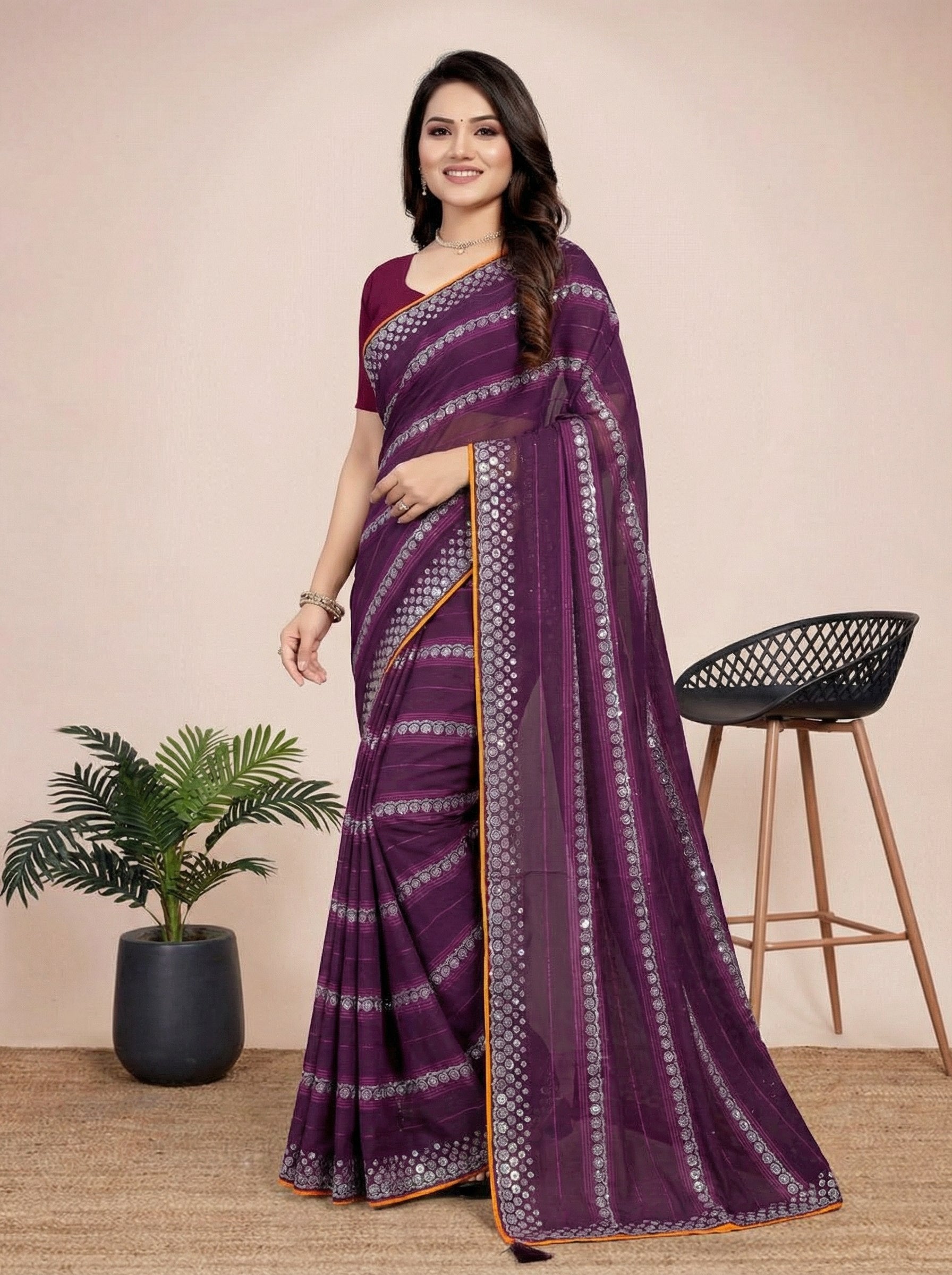 Shiv Chakra Charm Purple Saree