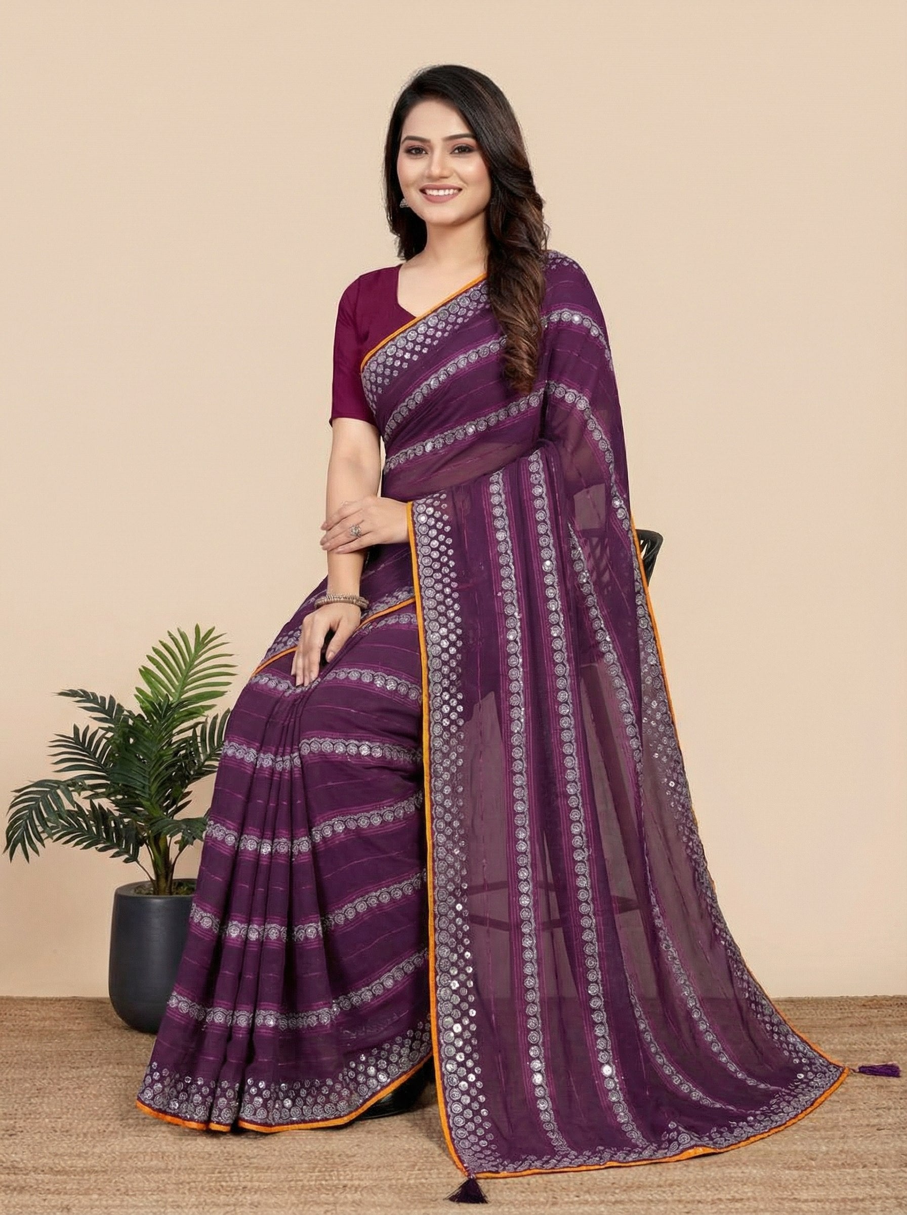 Shiv Chakra Charm Purple Saree