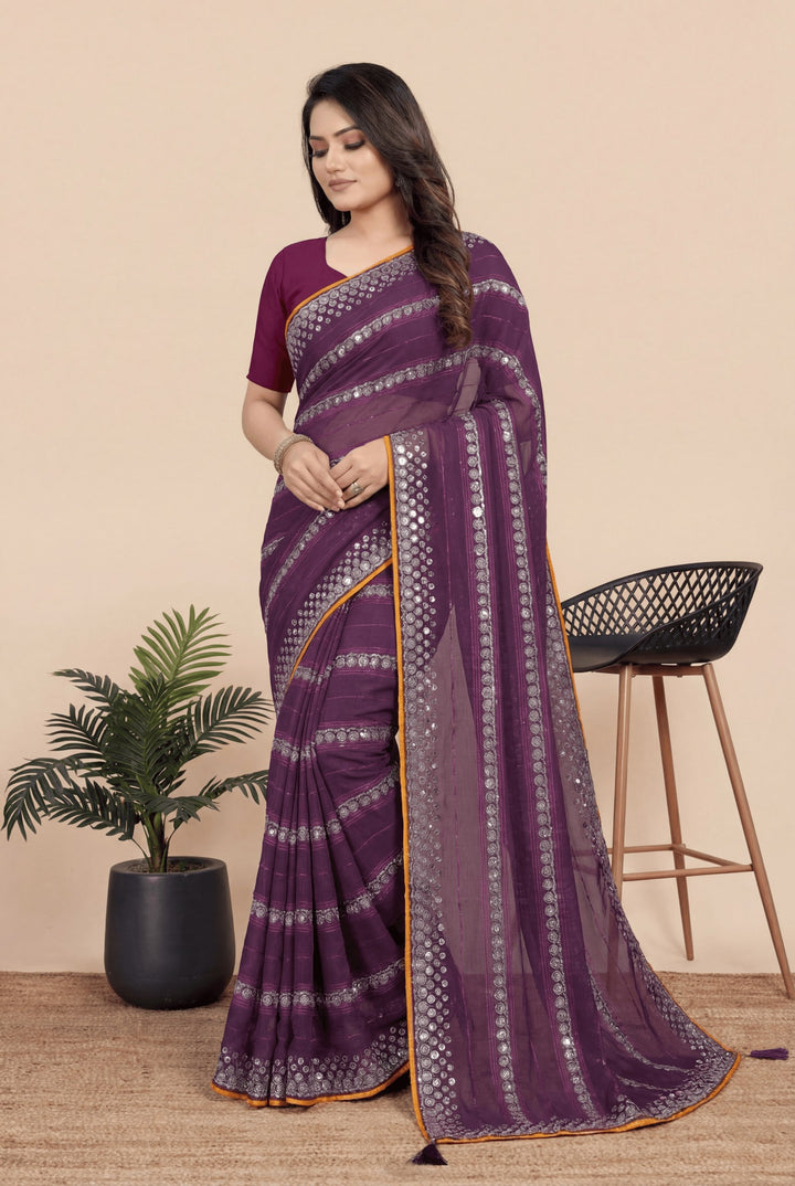 Shiv Chakra Charm Purple Saree