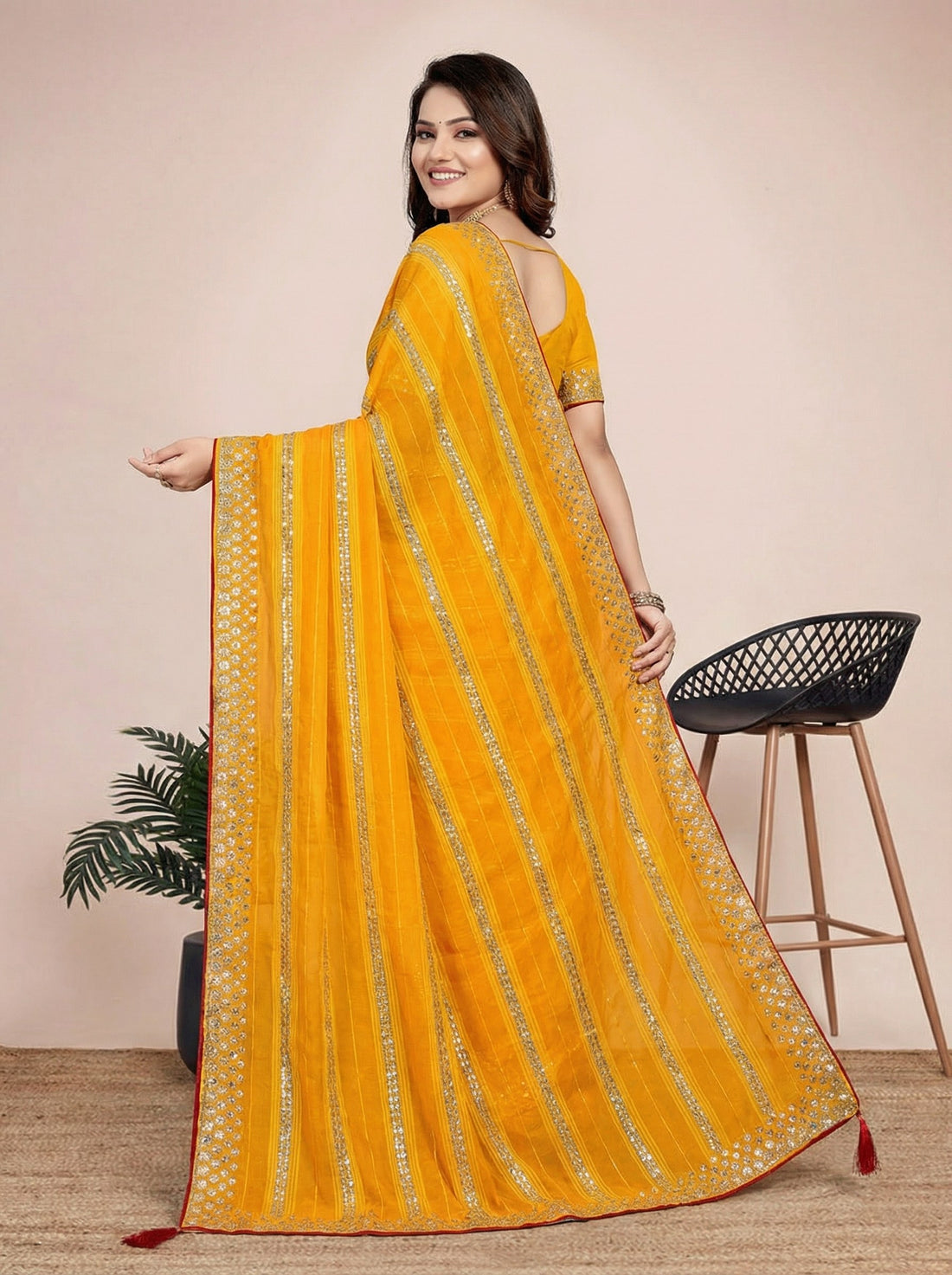 Shiv Chakra Charm Yellow Saree