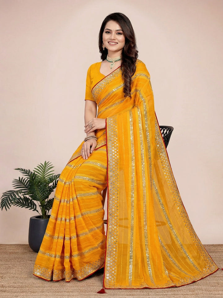 Shiv Chakra Charm Yellow Saree
