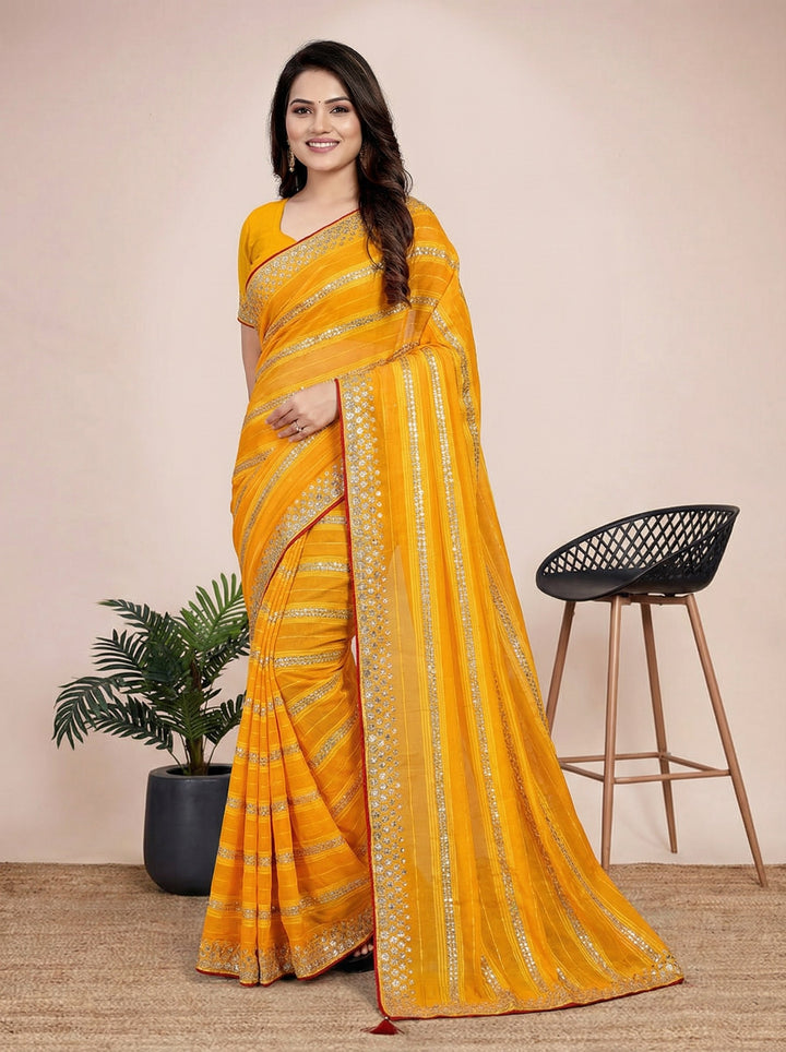 Shiv Chakra Charm Yellow Saree