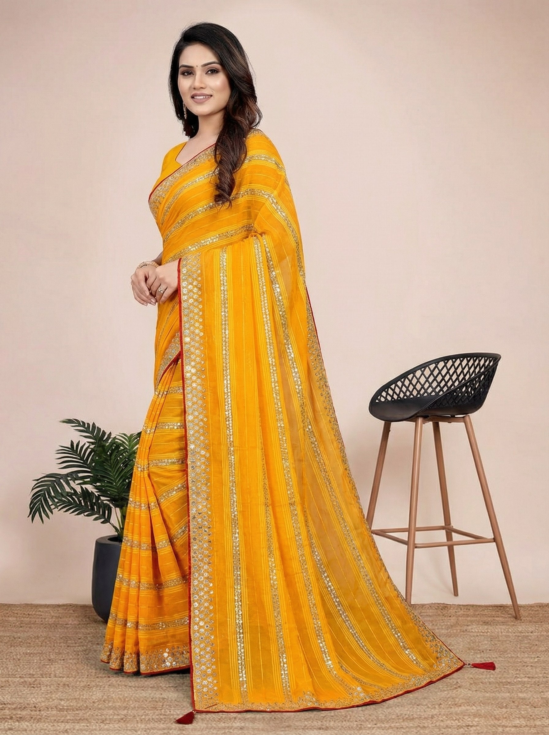 Shiv Chakra Charm Yellow Saree