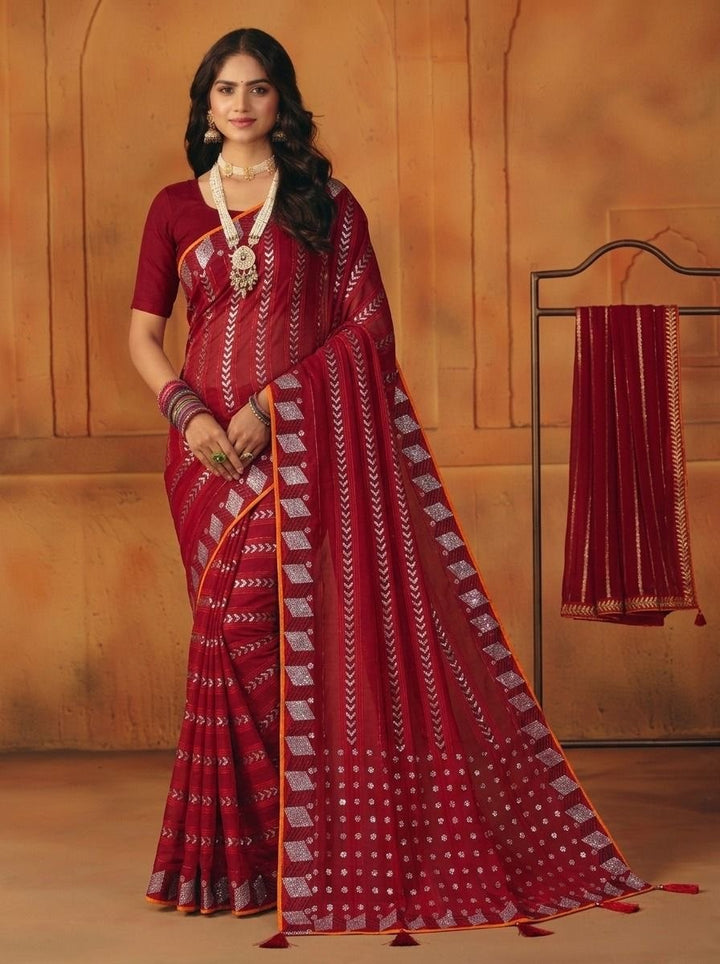 Shiv Chakra Designer Red Saree