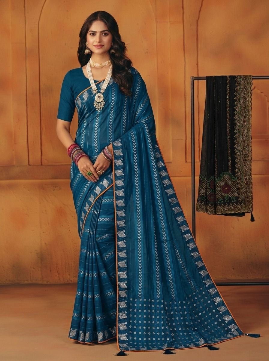 Shiv Chakra Designer Blue Saree