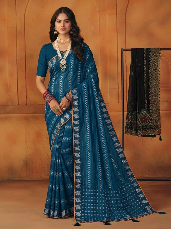 Shiv Chakra Designer Blue Saree