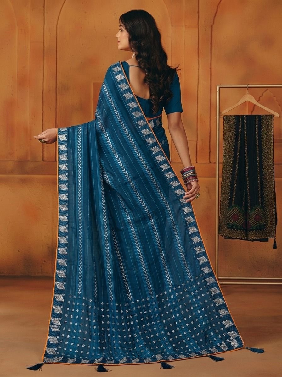 Shiv Chakra Designer Blue Saree