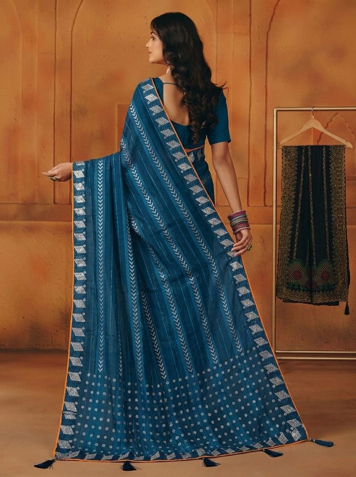 Shiv Chakra Designer Blue Saree