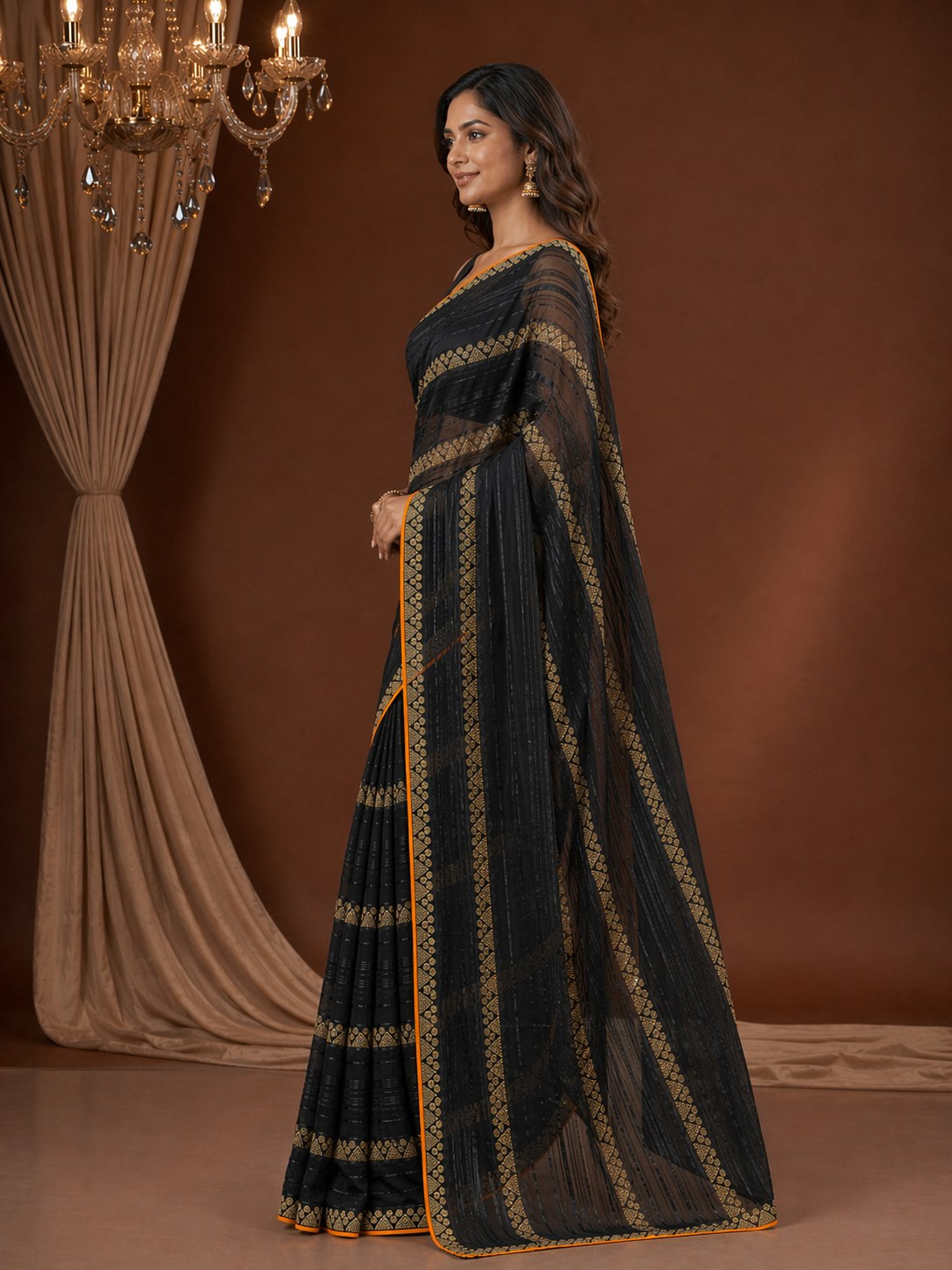 Shiv Chakra Floral Royale Black Saree