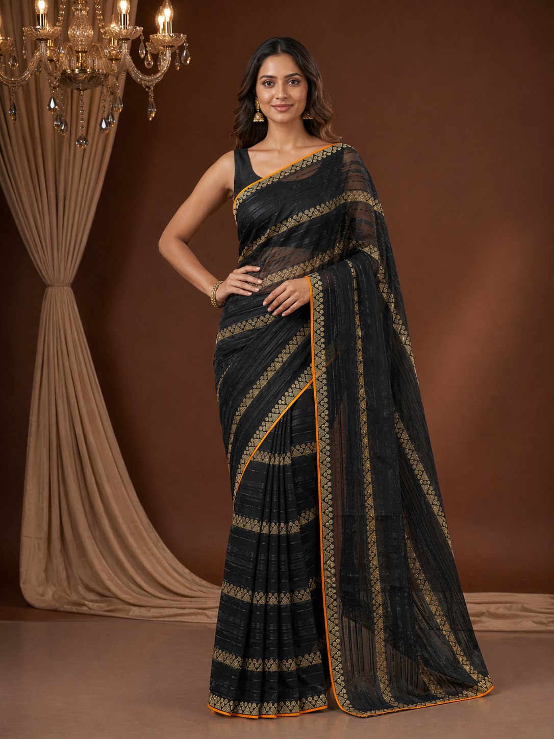 Shiv Chakra Floral Royale Black Saree