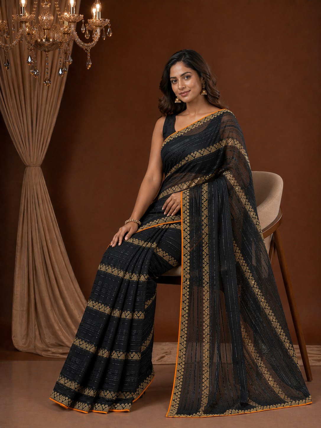 Shiv Chakra Floral Royale Black Saree