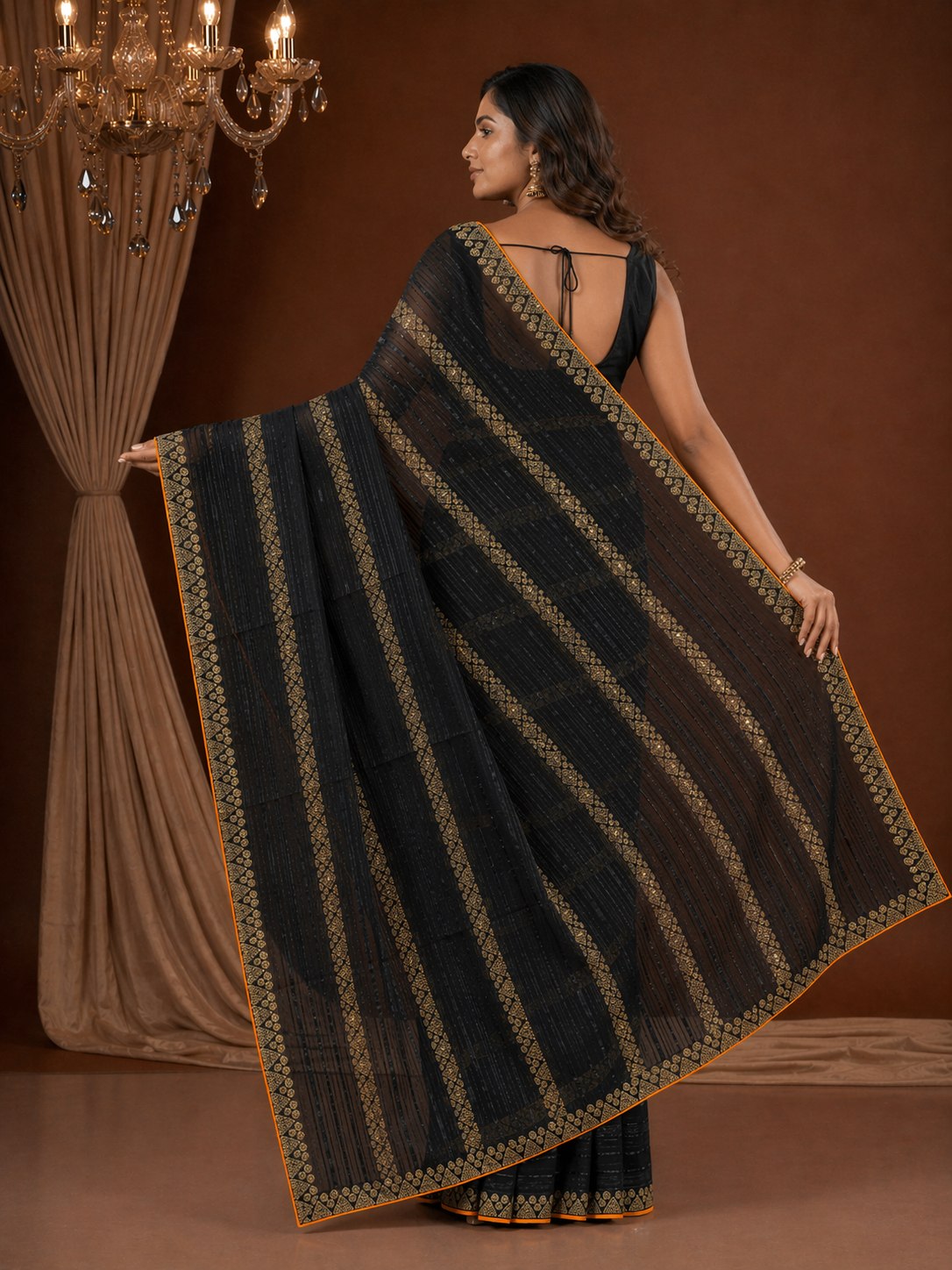 Shiv Chakra Floral Royale Black Saree