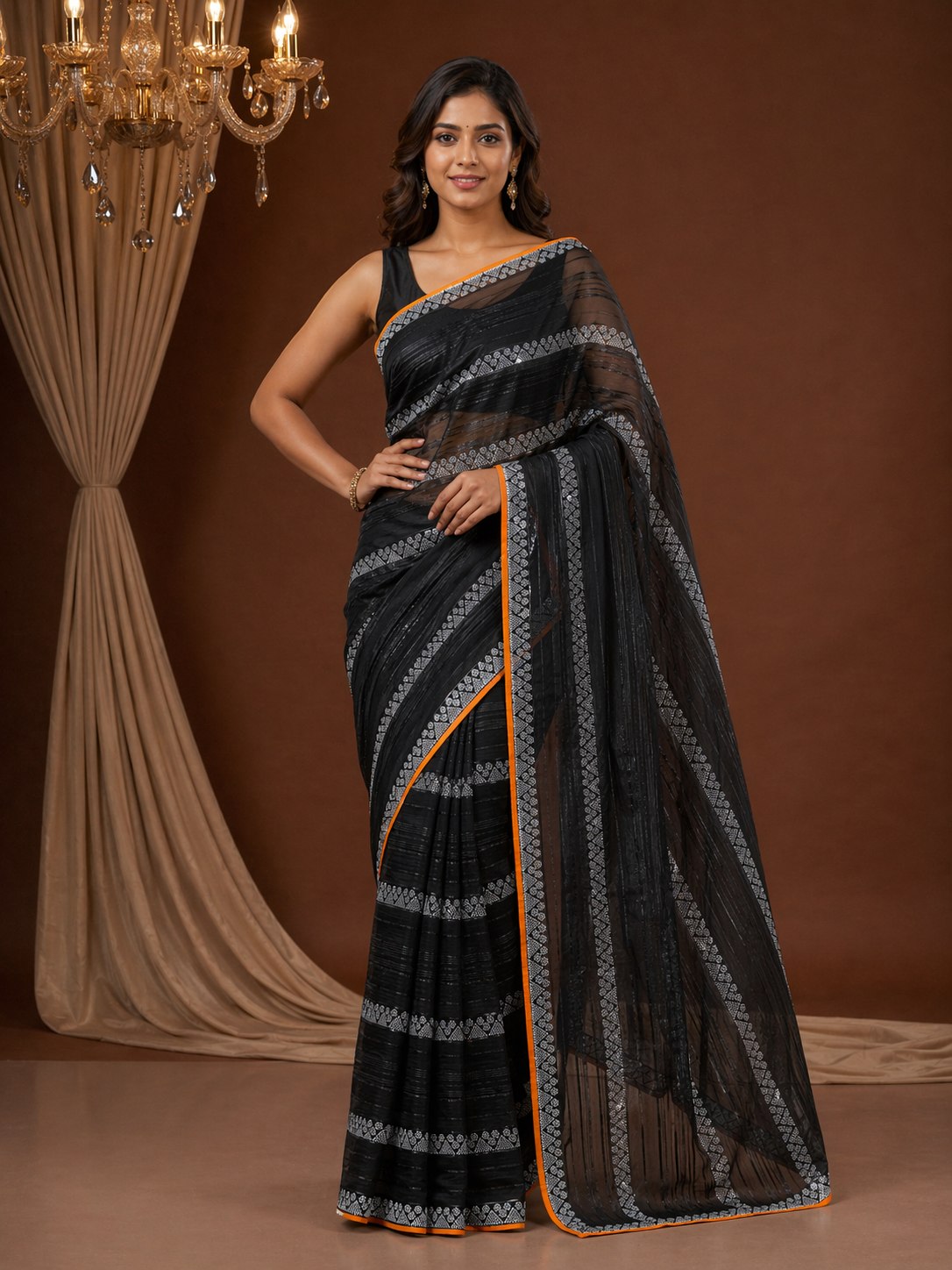 Shiv Chakra Garden Black Saree