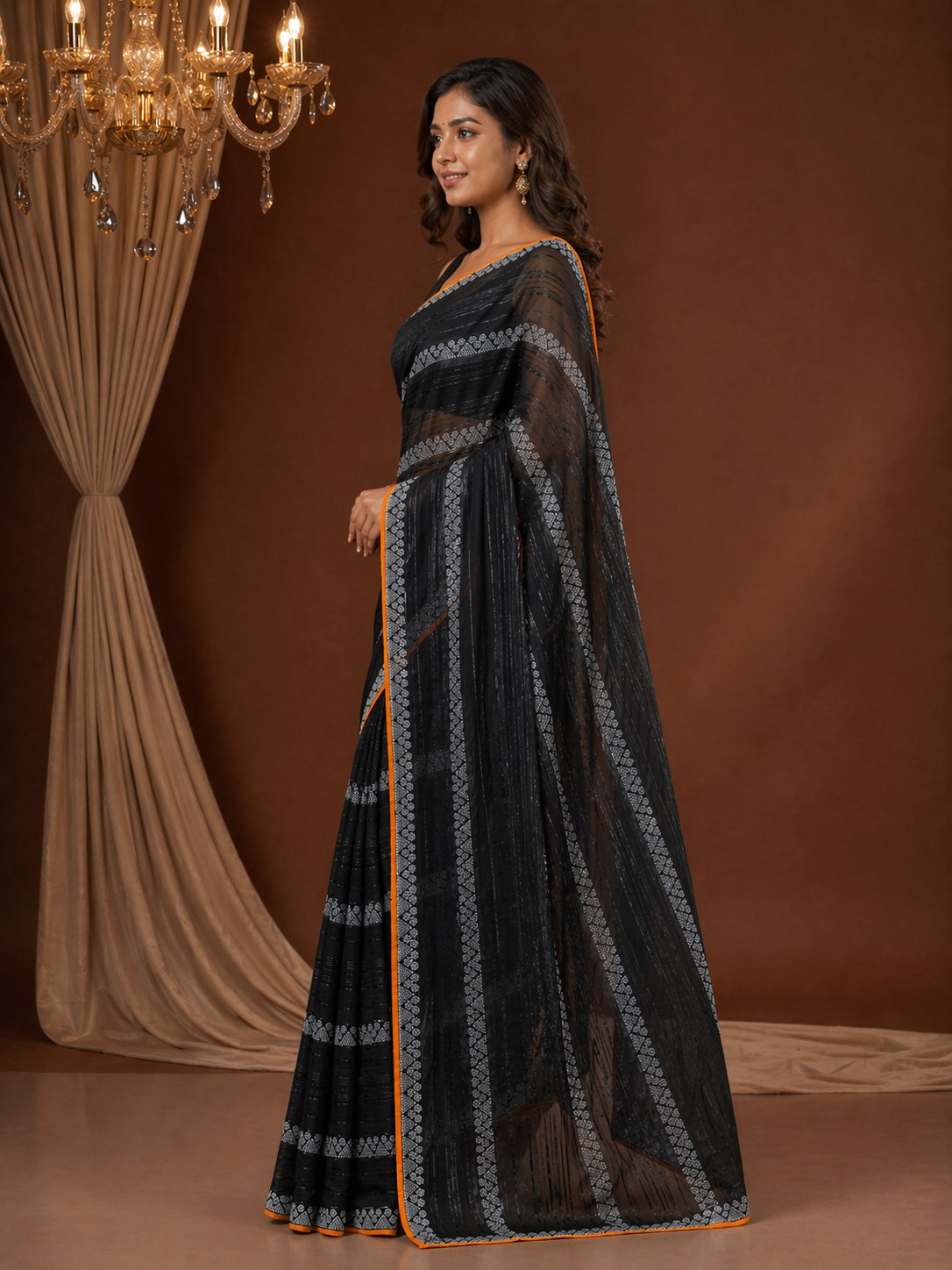 Shiv Chakra Garden Black Saree