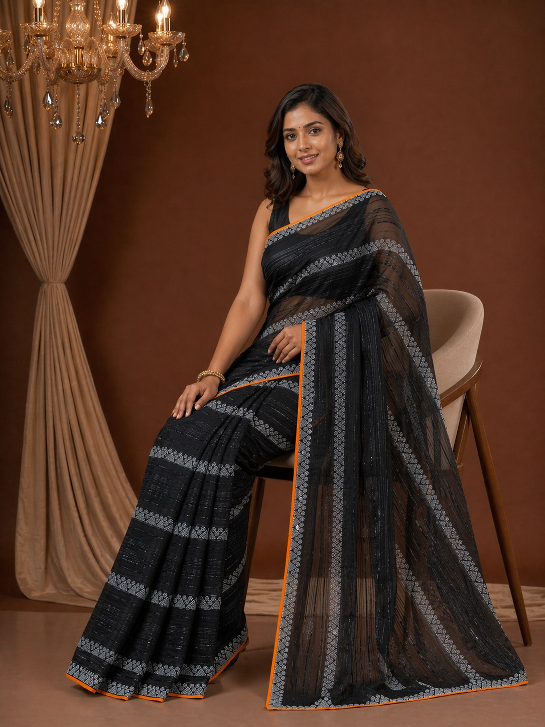 Shiv Chakra Garden Black Saree