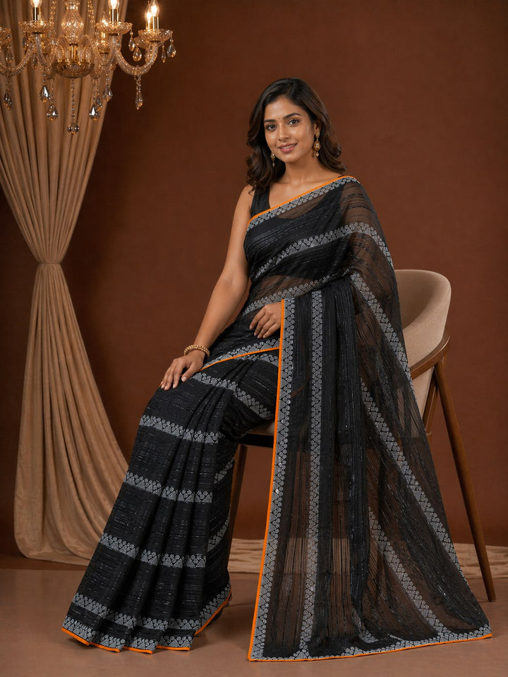 Shiv Chakra Garden Black Saree