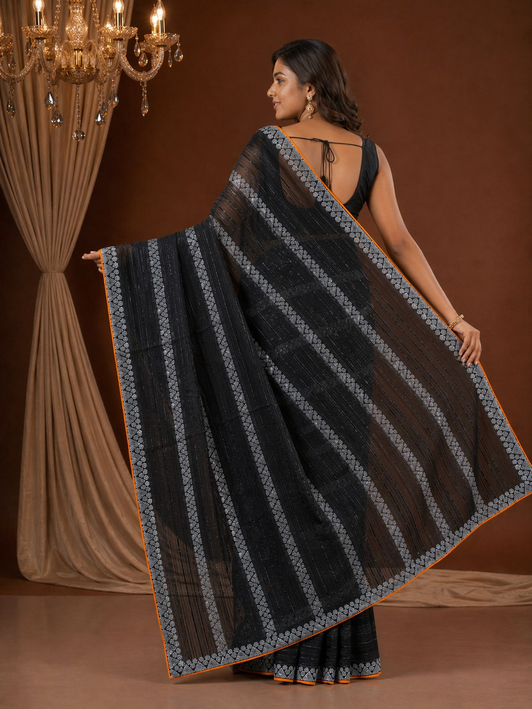 Shiv Chakra Garden Black Saree