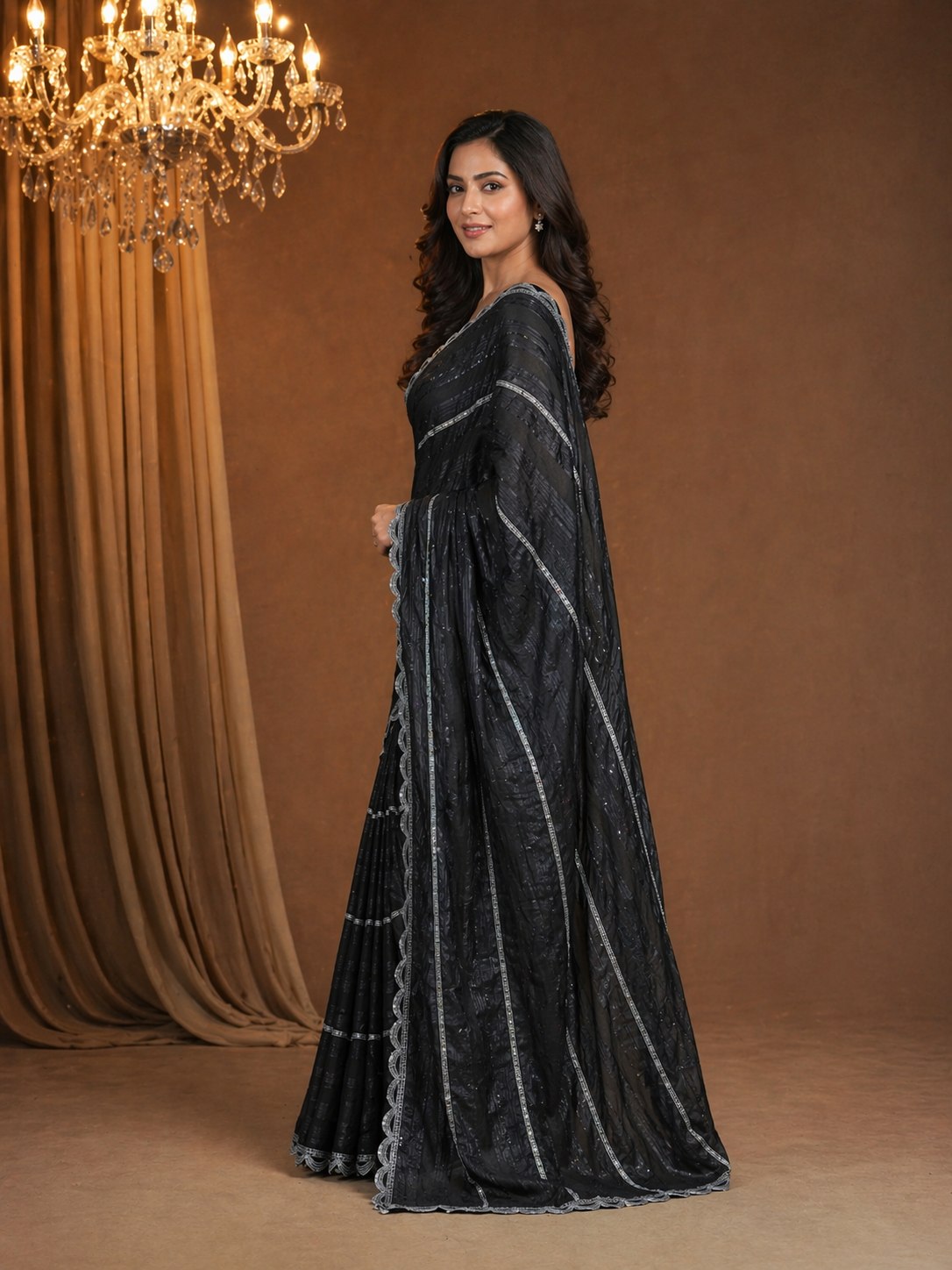 Shiv Chakra Majestic Black Saree