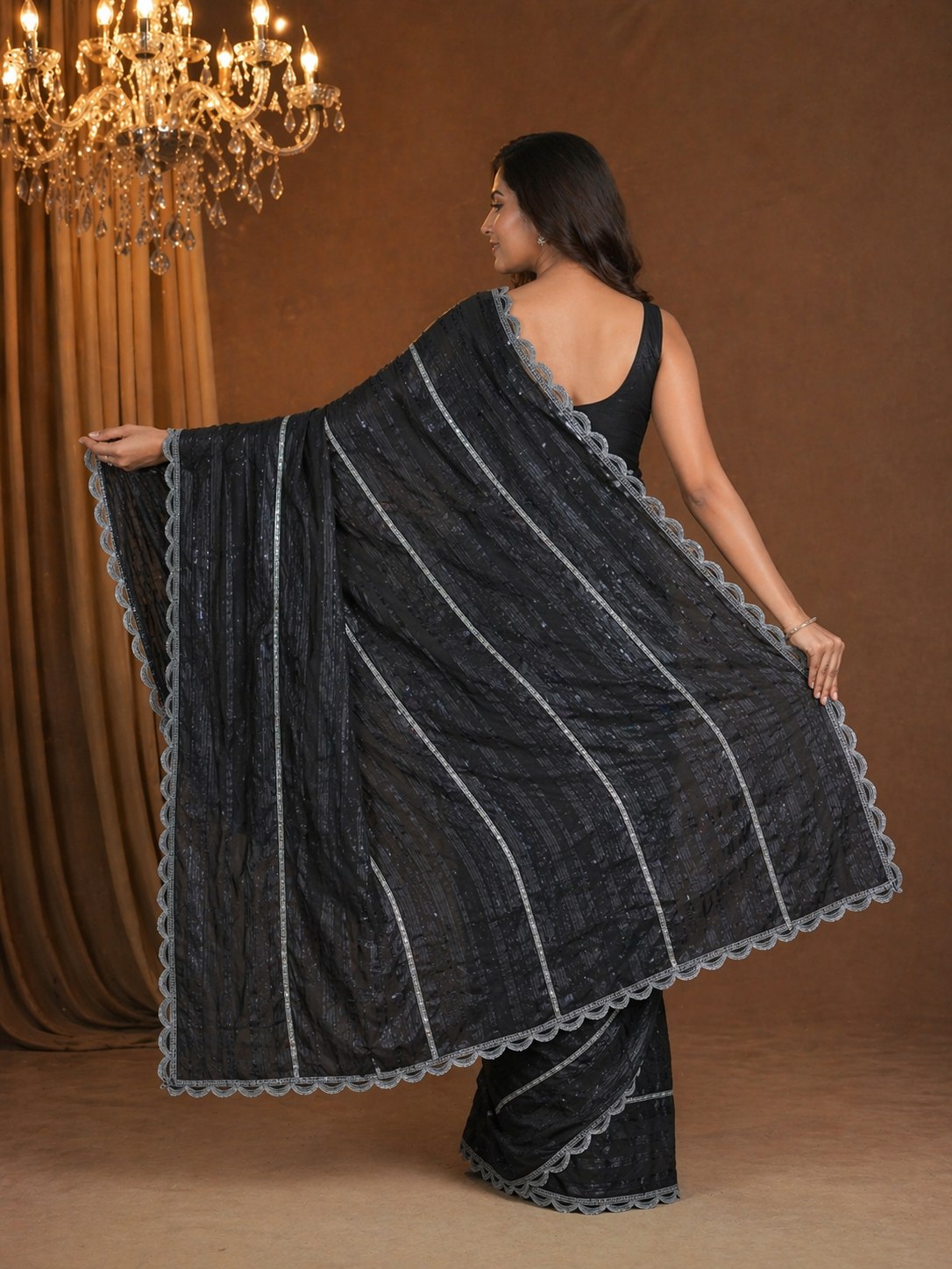 Shiv Chakra Majestic Black Saree