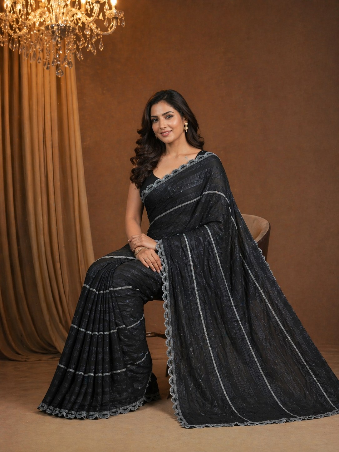 Shiv Chakra Majestic Black Saree