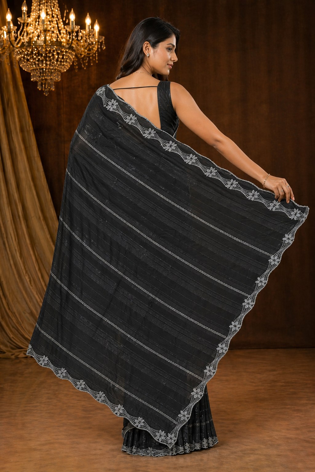 Shiv Chakra Orchid Black Saree
