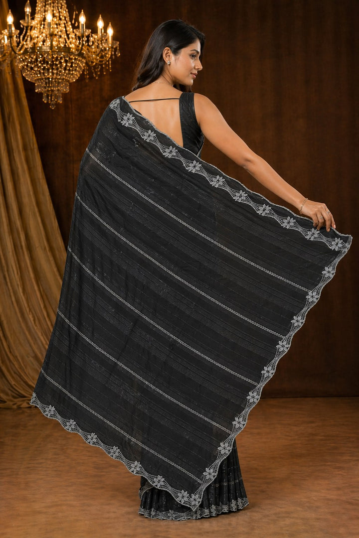 Shiv Chakra Orchid Black Saree
