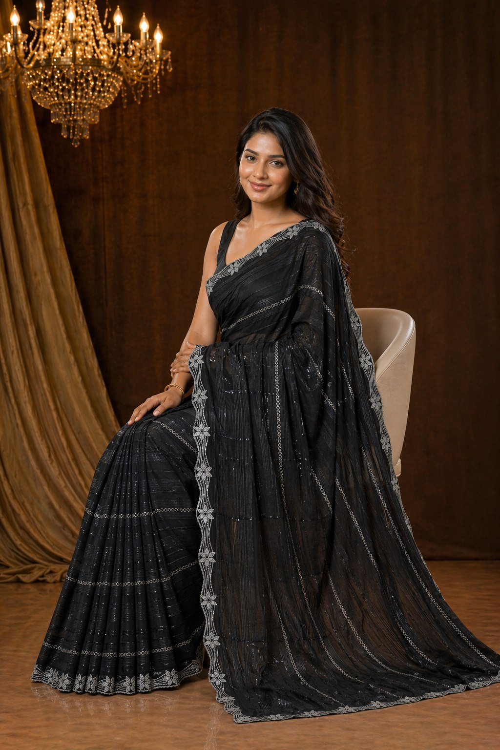 Shiv Chakra Orchid Black Saree