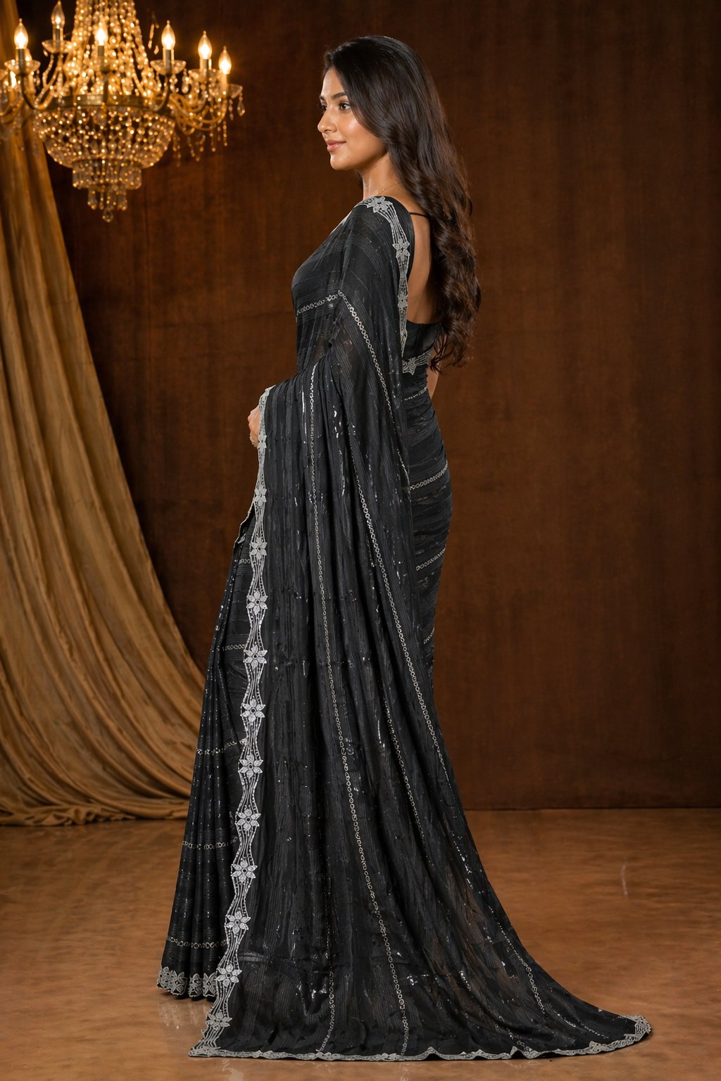 Shiv Chakra Orchid Black Saree