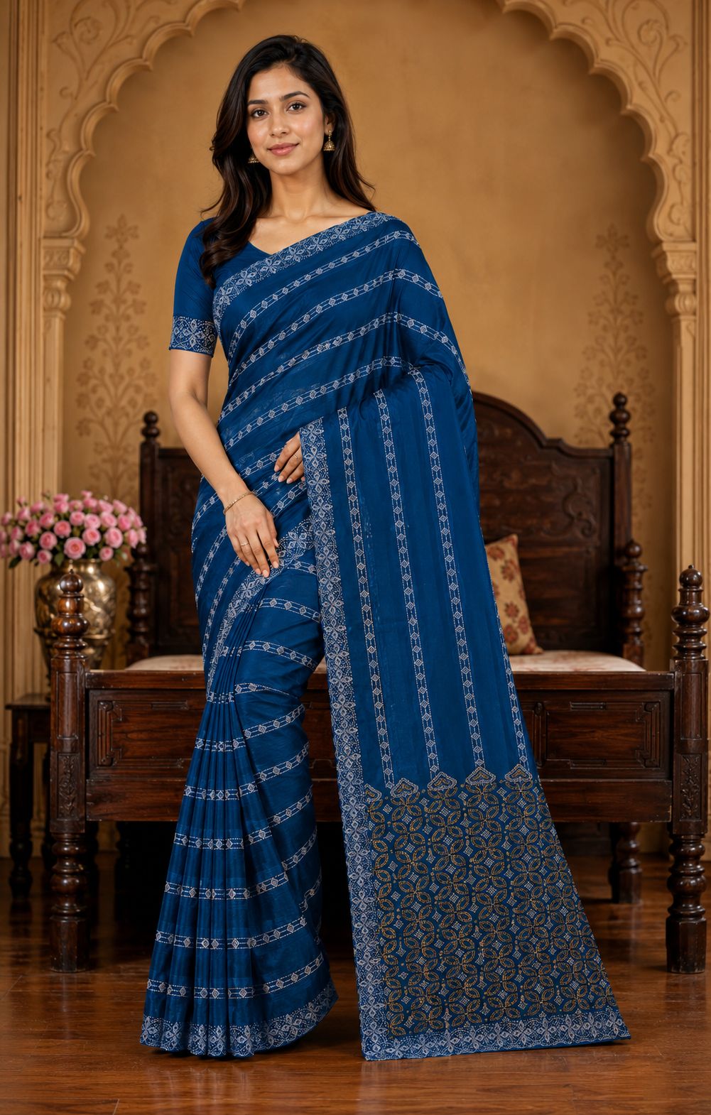 Shiv Chakra Ethnic Blue Saree