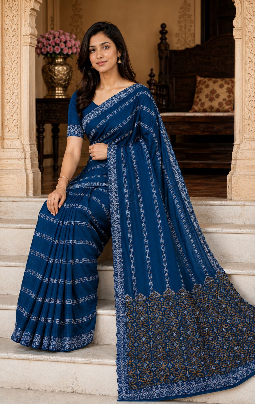 Shiv Chakra Ethnic Blue Saree