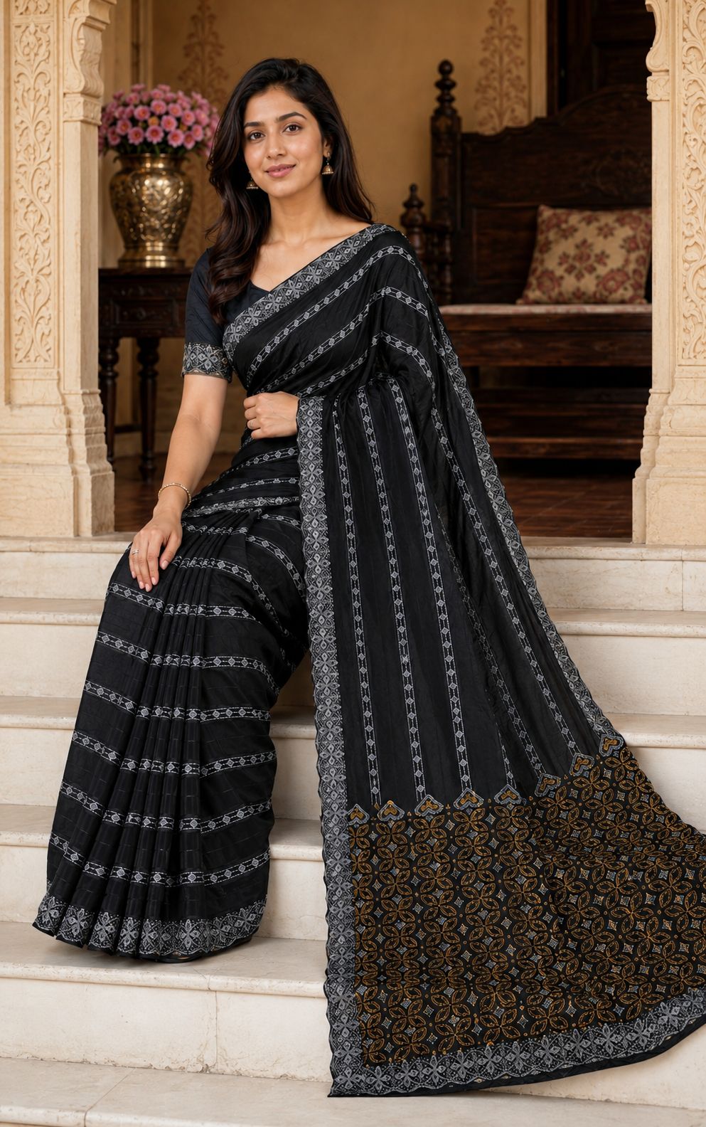 Shiv Chakra Ethnic Black Saree