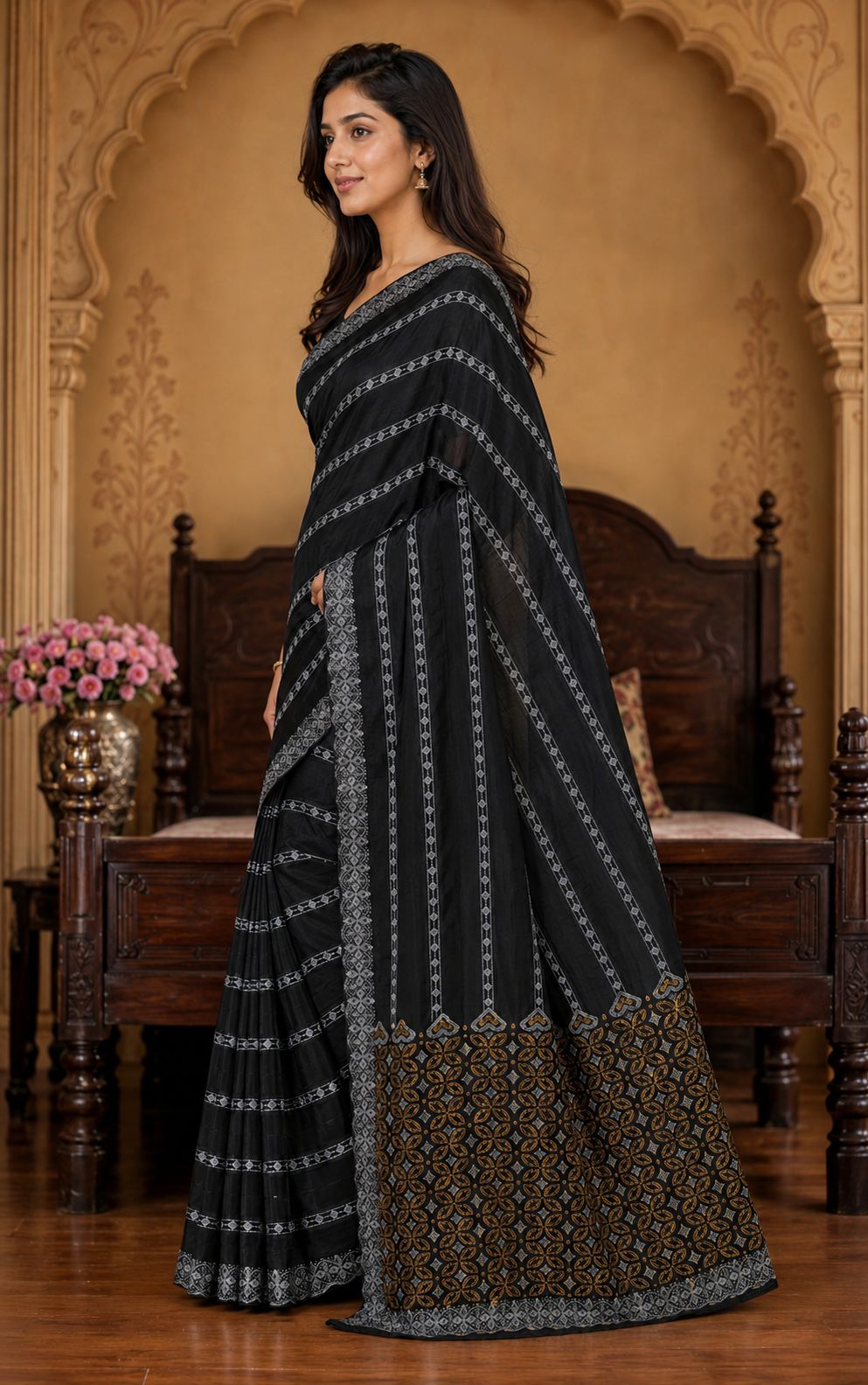 Shiv Chakra Ethnic Black Saree