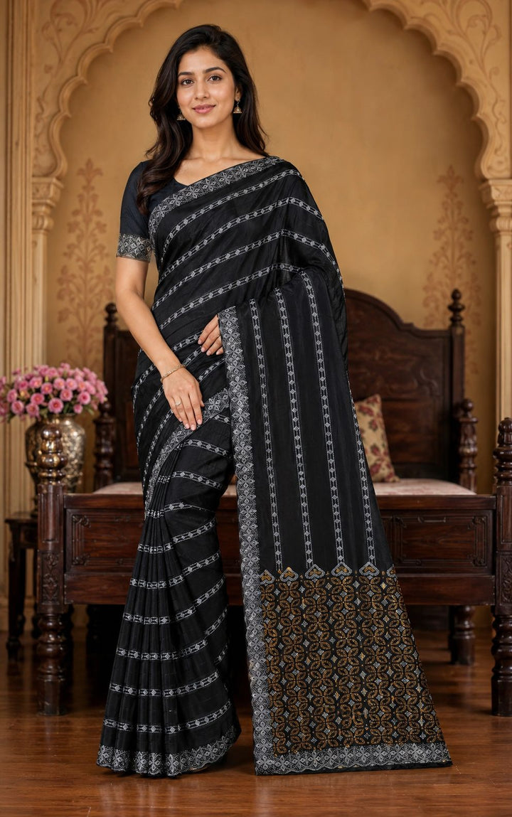 Shiv Chakra Ethnic Black Saree