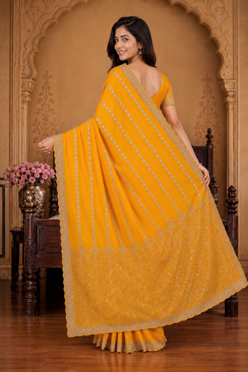 Shiv Chakra Ethnic Yellow Saree