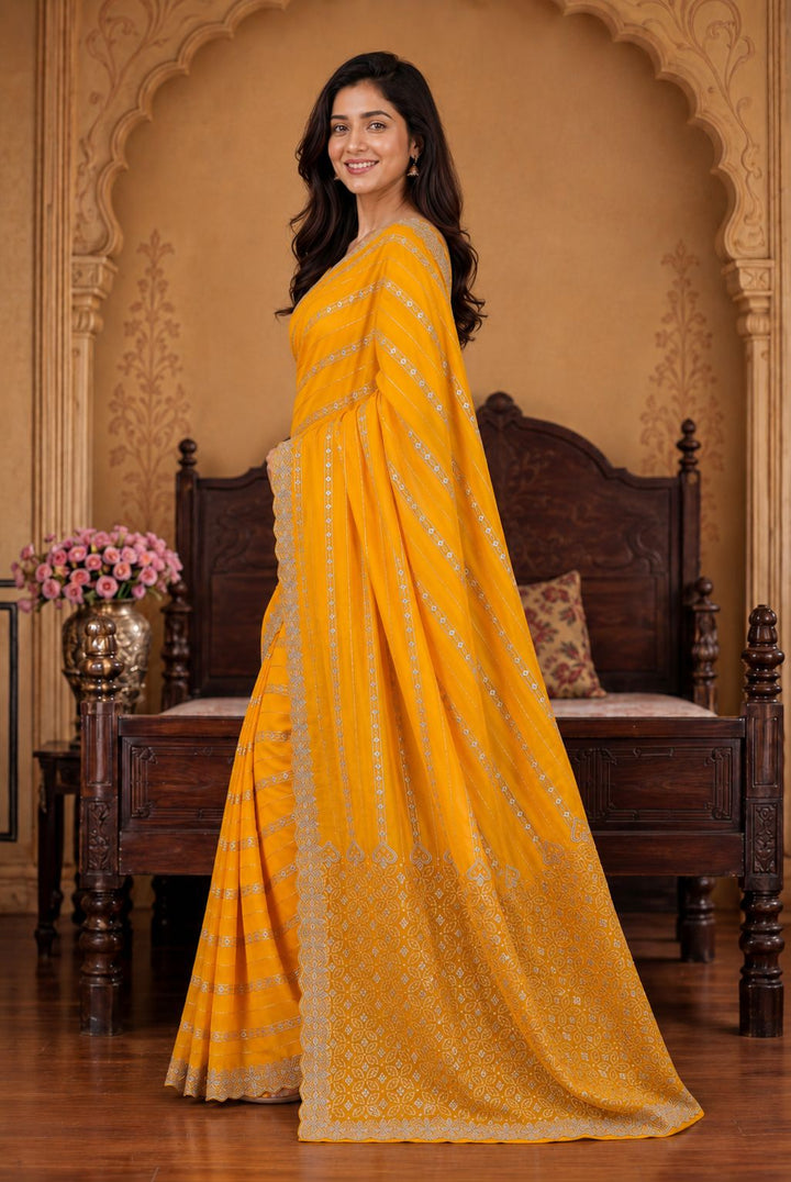 Shiv Chakra Ethnic Yellow Saree