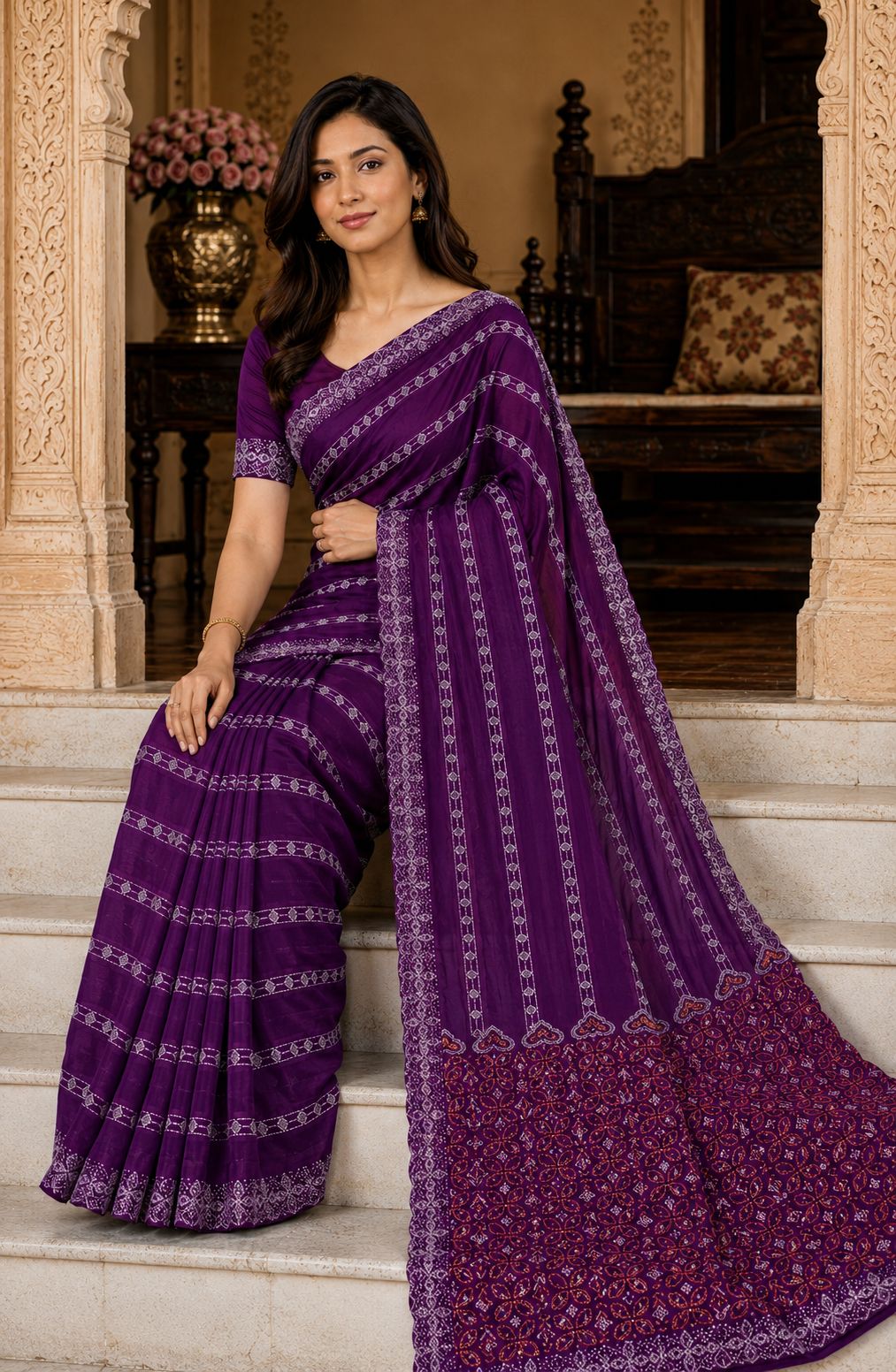 Shiv Chakra Ethnic Purple Saree