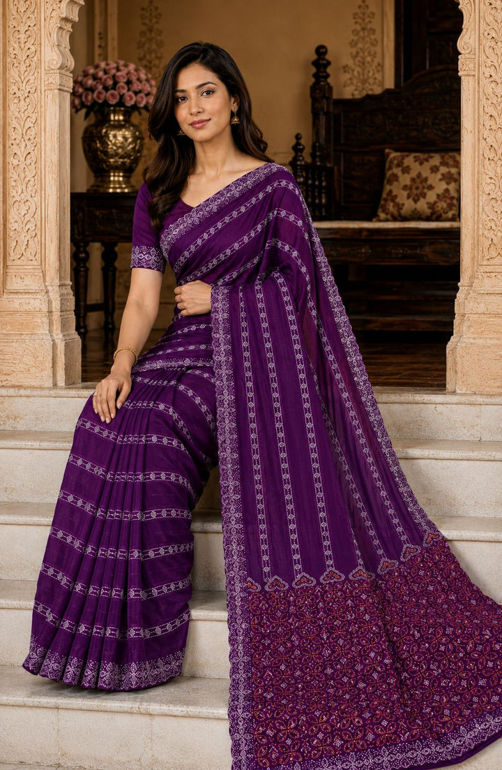Shiv Chakra Ethnic Purple Saree