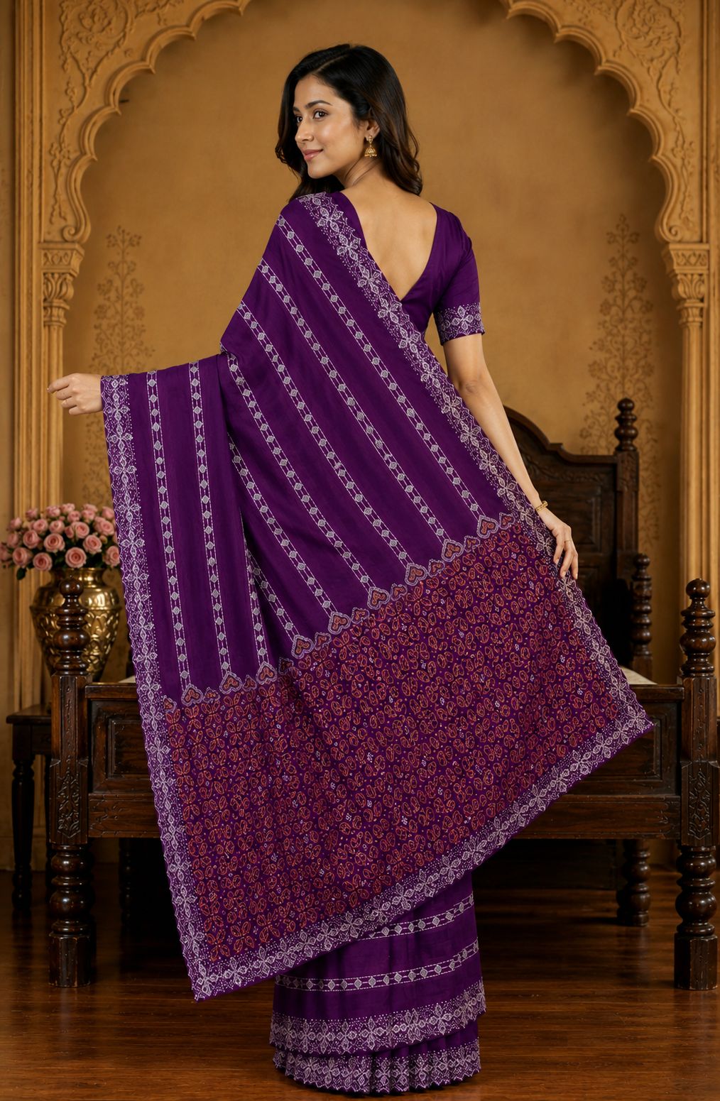 Shiv Chakra Ethnic Purple Saree