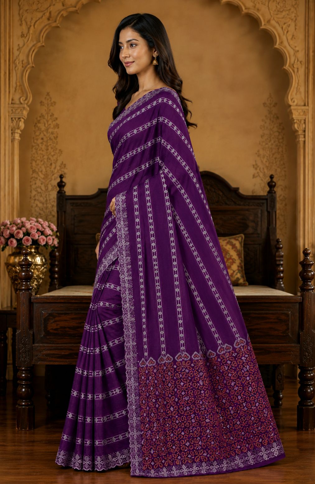 Shiv Chakra Ethnic Purple Saree